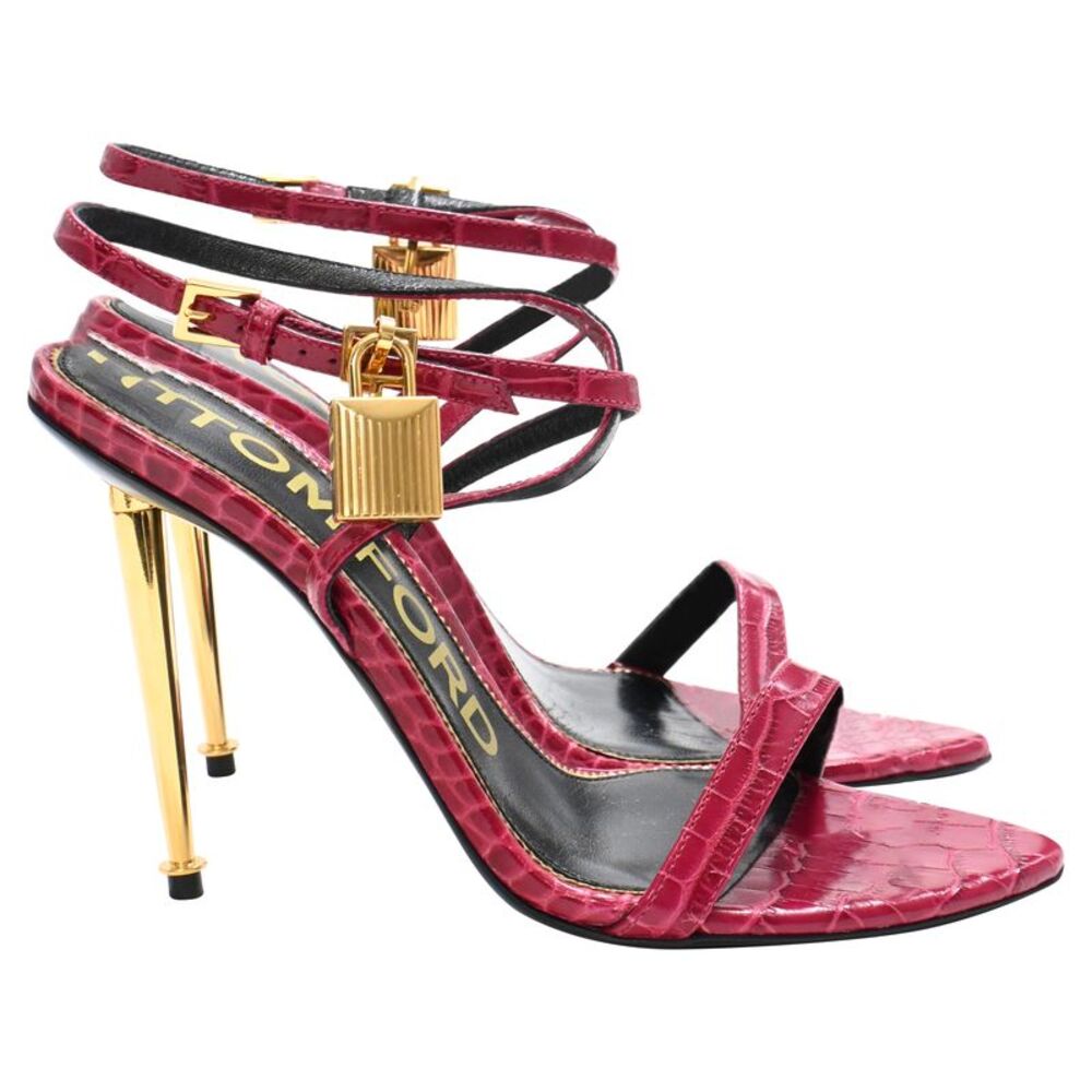 Tom Ford Padlock Croc-Effect Sandals in Red Leather